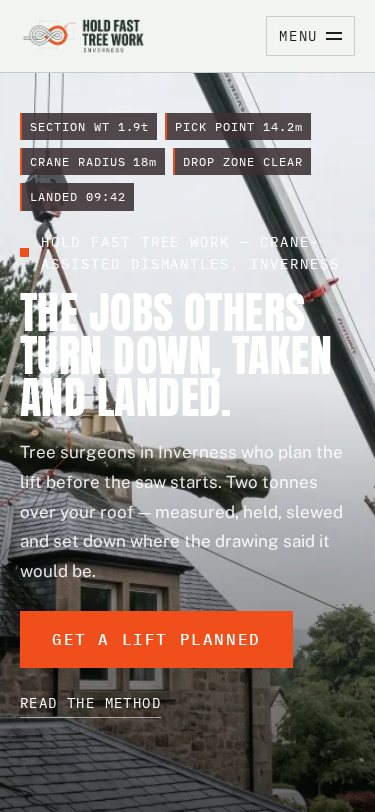 Hold Fast Tree Work home page on a phone